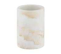 WENKO Vaso para cepillos de dientes «Odos», soporte para cepillos de dientes de calidad, hecho de poliresina resistente en apariencia de mármol, Ø 8 x 10 cm, en color blanco/dorado
