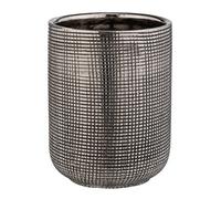 WENKO Vaso para el cepillo de dientes Rivara, portacepillos de calidad para cepillos y dentífrico, de cerámica, elegante decoración plateada ideal para baño, pintada a mano, Ø 7,5 x 9,5 cm, plata