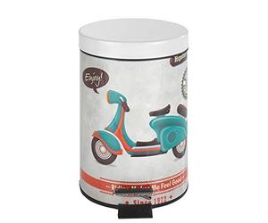 Wenko Vintage Scooter Cubo con Pedal 3 L, Acero, Multicolor, 17x17x275 cm