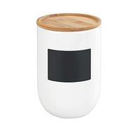 Wenko Waia Tarro Hermético, Tapa de Bambú y Anillo de Silicona, 1.5 L, Cerámica, Blanco, 12.5 x 18.5 x 12.5 cm