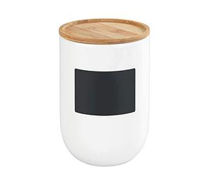 Wenko Waia Tarro Hermético, Tapa de Bambú y Anillo de Silicona, 1.5 L, Cerámica, Blanco, 12.5 x 18.5 x 12.5 cm