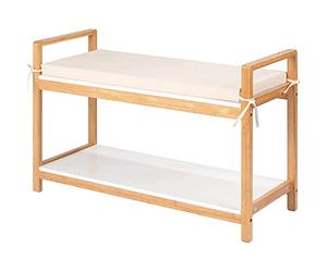 Wenko x Banco Acolchado Acina, Zapatero con Asiento, Certificado FSC, Bambú, marrón, 90 x 45 x 34 cm