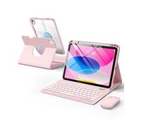 Wenlaty Funda para iPad A16 de 11ª/10ª generación con teclado y mouse, funda magnética desmontable giratoria de 360° con soporte para lápices, teclado retroiluminado de 7 colores y mouse para iPad de