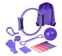 WENMEE Kit de Fitness de 13 Piezas para Yoga y Pilates, con aro de Pilates, Bandas de Resistencia y Pelota de Yoga. Kit Esencial para Pilates en casa(Purple)