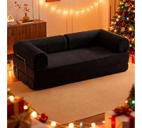 WENMEE Sofá Cama Convertible 3 en 1, extraíble, con colchón Plegable de Pana, extraíble y Lavable, para Sala de Estar y Dormitorio(Noir,180x100x75cm)