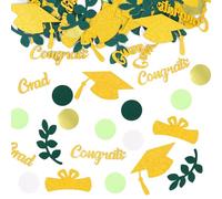 WenmthG 200 unidades de confeti de graduación dorado y verde, decoración de graduación, decoración de mesa de examen aprobado, grado de felicitación, decoración de dispersión, sombrero de graduación