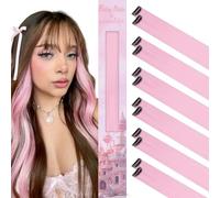 WENNALIFE 12 Piezas Rosa Extensiones de Clip de Pelo, Colorido Extensiones de Cabello Pelo Postizo Mechas de Colorido Extensiones Clip Mechas Pelo Lacio para Niñas Mujeres Trenzas Cosplay Fiesta