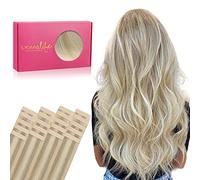 WENNALIFE Extensiones adhesivas de cabello real, 20 unidades, 50 g, 35 cm, 14 pulgadas, rubio ceniza a rubio platino
