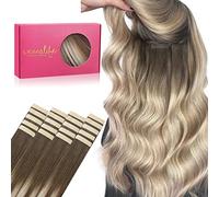 WENNALIFE Extensiones adhesivas de cabello real, 20 unidades, 50 g, 40 cm, 40 cm, 40 cm, color marrón arena a rubio platino Remy Ins