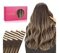 WENNALIFE Extensiones Adhesivas Pelo Natural, 50cm 50g 20 Piezas, Balayage Marrón Chocolate a Rubio Miel, Cabello Humano Remy