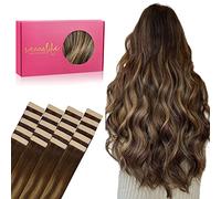 WENNALIFE Extensiones Adhesivas Pelo Natural, 55cm 50g 20 Piezas, Balayage Marrón Chocolate a Rubio Caramelo Extensiones Adhesivas Extensiones Pelo Remy Natural Cabello Humano Natural