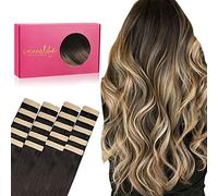 WENNALIFE Extensiones Adhesivas Pelo Natural, 60cm 50g 20 Piezas, Marrón Oscuro a Castaño y Rubio Sucio Resaltado Extensiones Adhesivas Extensiones Pelo Remy Natural Cabello Humano Natural