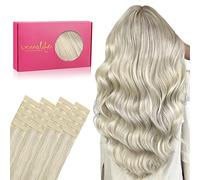 WENNALIFE Extensiones Adhesivas Pelo Natural, 60cm 50g 20 Piezas, Rubio Ceniza Iluminado a Rubio Platino, Cabello Humano Remy