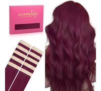 WENNALIFE Extensiones Adhesivas Pelo Natural, Borgoña claro 60cm 30g 10 Piezas Extensiones de Remy Pelo Natural Cabello Humano Mechas Pelo Lacio Invisible para Niñas Mujeres Trenzas