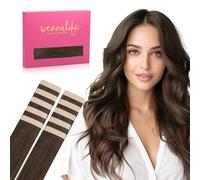 WENNALIFE Extensiones Adhesivas Pelo Natural, Castaño Chocolate 40cm 25g 10 Piezas Extensiones de Remy Pelo Natural Cabello Humano Mechas Pelo Lacio Invisible para Niñas Mujeres Trenzas
