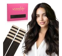 WENNALIFE Extensiones Adhesivas Pelo Natural, Castaño Oscuro 50cm 30g 10 Piezas Extensiones de Remy Pelo Natural Cabello Humano Mechas Pelo Lacio Invisible para Niñas Mujeres Trenzas