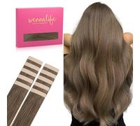 WENNALIFE Extensiones Adhesivas Pelo Natural, Marrón ceniza claro 60cm 30g 10 Piezas Extensiones de Remy Pelo Natural Cabello Humano Mechas Pelo Lacio Invisible para Niñas Mujeres Trenzas