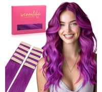 WENNALIFE Extensiones Adhesivas Pelo Natural, Morado 60cm 30g 10 Piezas Extensiones de Remy Pelo Natural Cabello Humano Mechas Pelo Lacio Invisible para Niñas Mujeres Trenzas