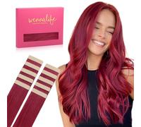 WENNALIFE Extensiones Adhesivas Pelo Natural, Rojo Borgoña 30cm 20g 10 Piezas Extensiones de Remy Pelo Natural Cabello Humano Mechas Pelo Lacio Invisible para Niñas Mujeres Trenzas
