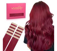 WENNALIFE Extensiones Adhesivas Pelo Natural, Rojo Borgoña 65cm 30g 10 Piezas Extensiones de Remy Pelo Natural Cabello Humano Mechas Pelo Lacio Invisible para Niñas Mujeres Trenzas