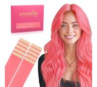 WENNALIFE Extensiones Adhesivas Pelo Natural, Rosa claro 25cm 20g 10 Piezas Extensiones de Remy Pelo Natural Cabello Humano Mechas Pelo Lacio Invisible para Niñas Mujeres Trenzas