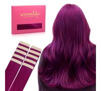 WENNALIFE Extensiones Adhesivas Pelo Natural, Violeta 45cm 25g 10 Piezas Extensiones de Remy Pelo Natural Cabello Humano Mechas Pelo Lacio Invisible para Niñas Mujeres Trenzas