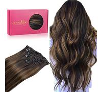 WENNALIFE Extensiones Clip Pelo Natural, 35cm 120g 7 Piezas, Balayage Marrón Oscuro Mezcla de Castaño Extensiones Cabello Postizos Remy para Mujer