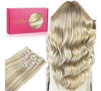 WENNALIFE Extensiones Clip Pelo Natural, 35cm 120g 7 Piezas, Rubio Ceniza Iluminado a Rubio Platino Extensiones de Clip Natural Extensiones Pelo Remy Extensiones Cabello Postizos Mujer