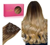 WENNALIFE Extensiones Clip Pelo Natural, 40cm 120g 7 Piezas, Balayage Marrón Chocolate a Rubio Sucio Extensiones de Clip Natural Extensiones Pelo Remy Extensiones Cabello Postizos Mujer