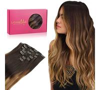 WENNALIFE Extensiones Clip Pelo Natural, 40cm 120g 7 Piezas, Marrón Oscuro a Castaño y Rubio Sucio Resaltado Extensiones de Clip Natural Extensiones Pelo Remy Extensiones Cabello Postizos Mujer