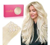 WENNALIFE Extensiones Clip Pelo Natural, 40cm 120g 7 Piezas, Rubio Platino Extensiones de Clip Natural Extensiones Pelo Remy Extensiones Cabello Postizos Mujer