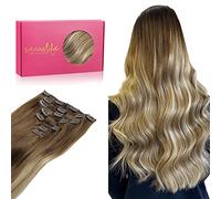 WENNALIFE Extensiones Clip Pelo Natural, 45cm 120g 7 Piezas Ombre Marrón Nogal a Castaño Ceniza y Rubio Blanquecino Extensiones de Clip Natural Extensiones Pelo Remy Extensiones Cabello Postizos Mujer