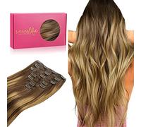 WENNALIFE Extensiones Clip Pelo Natural, 50cm 120g 7 Piezas, Balayage Marrón Chocolate a Rubio Caramelo Extensiones de Clip Natural Extensiones Pelo Remy Extensiones Cabello Postizos Mujer