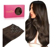 WENNALIFE Extensiones Clip Pelo Natural, 50cm 120g 7 Piezas, Castaño Chocolate Extensiones de Clip Natural Extensiones Pelo Remy Extensiones Cabello Postizos Mujer