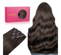 WENNALIFE Extensiones Clip Pelo Natural, 50cm 120g 7 Piezas, Castaño Oscuro Claro Extensiones de Clip Natural Extensiones Pelo Remy Extensiones Cabello Postizos Mujer