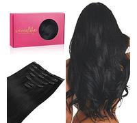 WENNALIFE Extensiones Clip Pelo Natural, 50cm 120g 7 Piezas, Negro Azabache Extensiones de Clip Natural Extensiones Pelo Remy Extensiones Cabello Postizos Mujer
