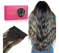 WENNALIFE Extensiones Clip Pelo Natural, 55cm 120g 7 Piezas, Balayage Negro Natural a Rubio Claro Extensiones de Clip Natural Extensiones Pelo Remy Extensiones Cabello Postizos Mujer