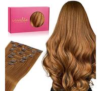 WENNALIFE Extensiones Clip Pelo Natural, 55cm 120g 7 Piezas, Jengibre Caoba Extensiones de Clip Natural Extensiones Pelo Remy Extensiones Cabello Postizos Mujer