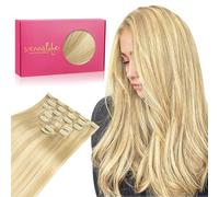 WENNALIFE Extensiones Clip Pelo Natural, 55cm 120g 7 Piezas, Rubio Claro Rubio Dorado Resaltado Extensiones de Clip Natural Extensiones Pelo Remy Extensiones Cabello Postizos Mujer