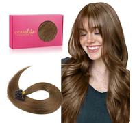 WENNALIFE Extensiones de cabello humano con punta en U, 50 g, 50s, 35,5 cm, color castaño caoba claro, cabello Remy con punta K, invisible, lacio, queratina, fusión caliente