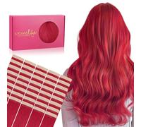 WENNALIFE, Extensiones de cabello humano real con cinta adhesiva para mujer, 40 unidades, 100 g, 51 cm, Rojo, Rallonge Cheveux Humain Naturel