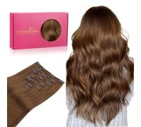 Wennalife Extensiones de cabello humano real con clip, 50 cm, 120 g, 7 unidades, extensiones de cabello humano con clip, extensiones de cabello humano de Remy color castaño claro