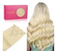Wennalife Extensiones de cabello humano real con clip, 50 cm, 120 g, 7 unidades, rubio decolorado, cabello humano Remy