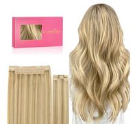 WENNALIFE Extensiones de cabello real, 40 cm, 16 pulgadas, 125 g, rubio claro, con reflejos dorados y Halo, extensiones de pelo real, extensiones de alambre invisibles