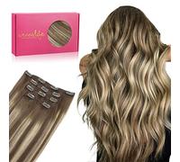 WENNALIFE Extensiones de Clip de Pelo Natural, 40cm 75g 5 Piezas Balayage Marrón Chocolate a Rubio Miel Extensiones de Clip Natural Remy Cabello Humano Extensiones Pelo Natural Extensiones de Clip
