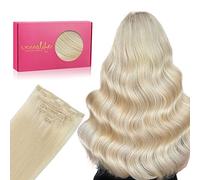 WENNALIFE Extensiones de Clip de Pelo Natural, 45cm 70g 7 Piezas Rubio Blanquecino Extensiones de Clip Natural Remy Cabello Humano Extensiones Pelo Natural Extensiones de Clip