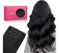 WENNALIFE Extensiones de Clip de Pelo Natural, 45cm 80g 5 Piezas Negro Azabache Extensiones de Clip Natural Remy Cabello Humano Extensiones Pelo Natural Extensiones de Clip