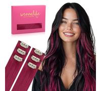 WENNALIFE Extensiones de clip de pelo natural, 60 cm, 6 unidades, 30 g, color burdeos y rojo