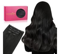 WENNALIFE Extensiones de clip de pelo real, 80 g, 5 unidades, 45 cm, color negro natural, extensiones de clip en clip en extensiones de pelo natural