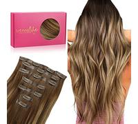 WENNALIFE Extensiones de Clip Seamless de Pelo natural, Balayage Marrón Chocolate a Rubio Caramelo 55cm 150g 7 Piezas Sin Costuras Extensiones Pelo Natural Extensiones de Cabello Remy Humano Natural